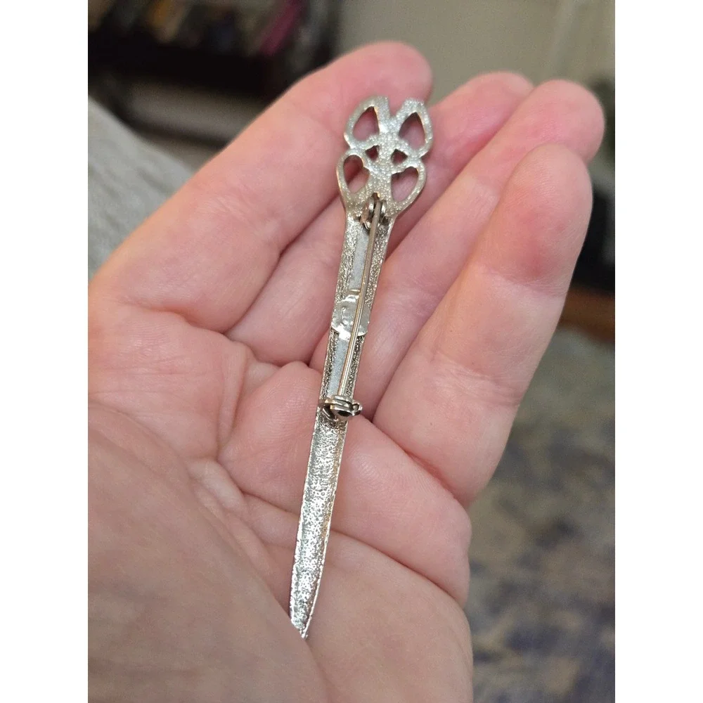 Scottish Celtic Pewter Twisting Sword Kilt Pin Brooch Vintage